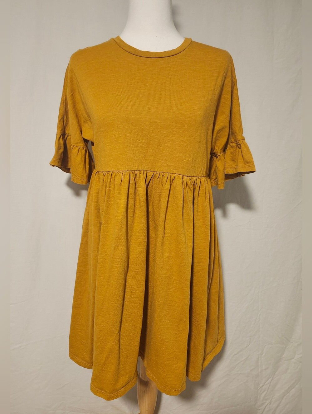 Asos Mustard Short Sleeve Ruffle Babydoll Dress